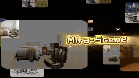 Mira-Scene: Pixel-Aligned Layouts for Generative 3D Scene Reconstruction — animated results